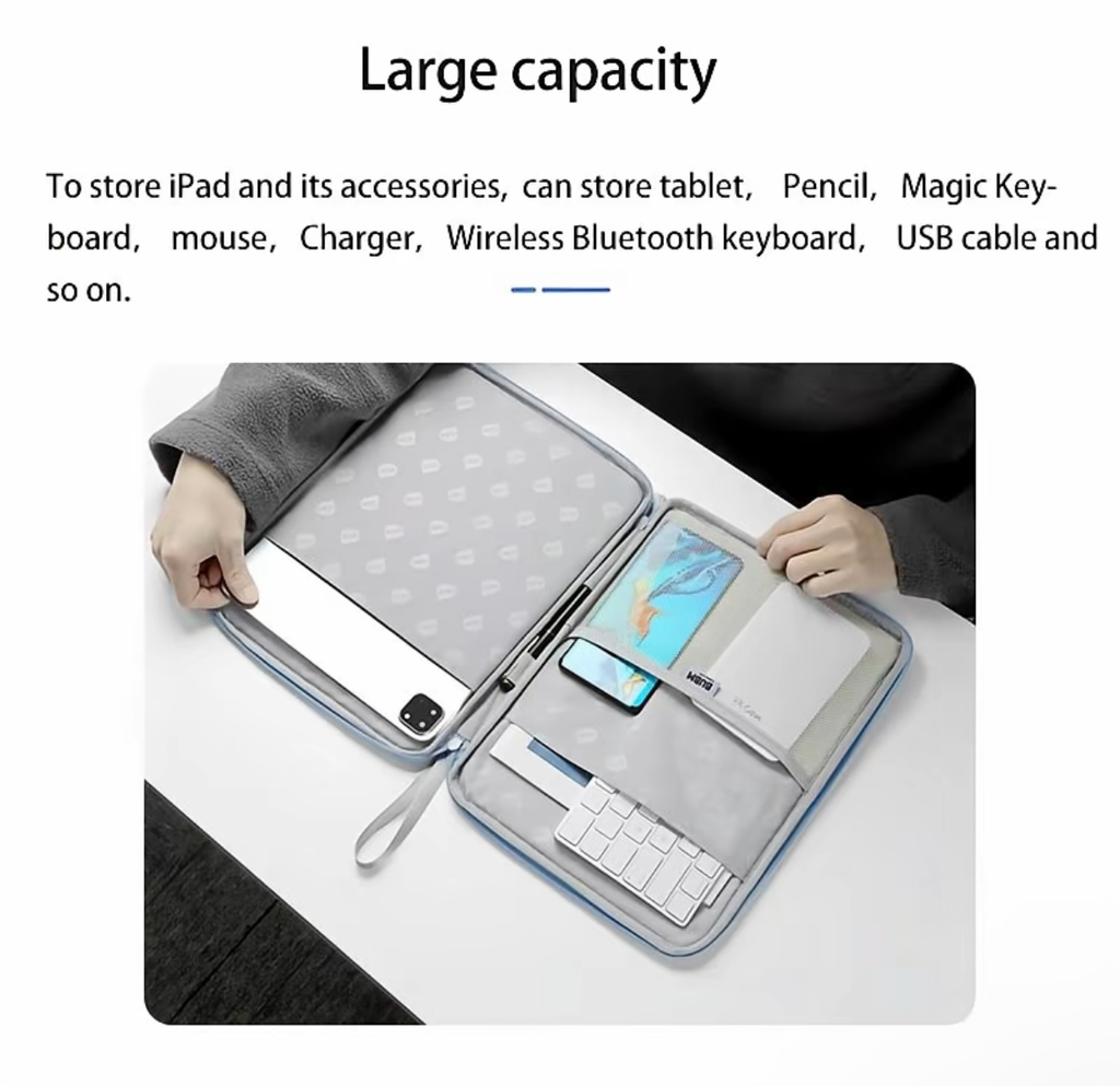 Tablet Sleeve for iPad/Huawei/Xiaomi/Lenovo (7.9-14") Shock proof and Multi-Pocket water resistant PU Leather case